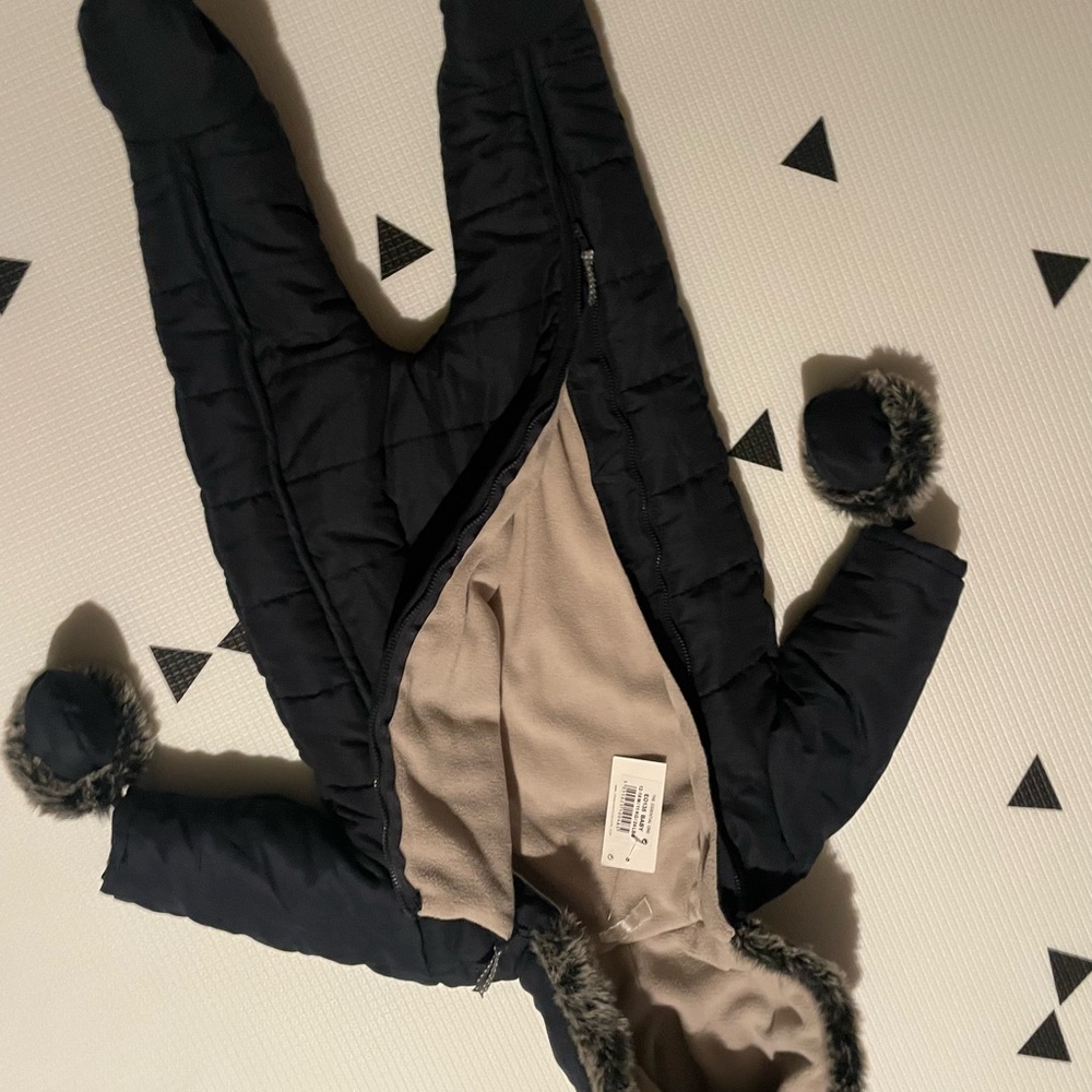 NWT essential one fleece lined infant snow bib with hood and gloves navy blue - Picture 2 of 5
